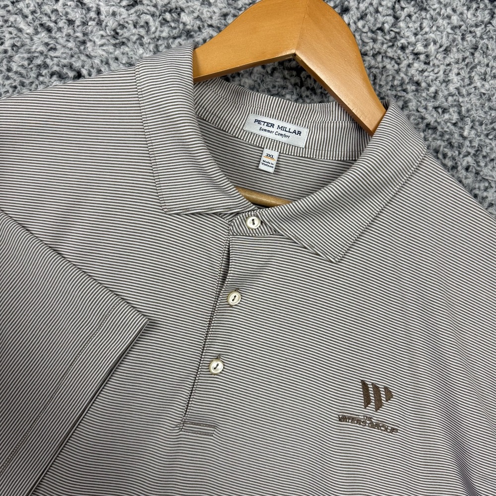 Peter Millar Shirt Mens 3XL Gray Stripe Summer Comfort Golf Polo Performance